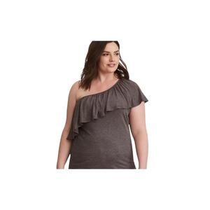 Torrid Top Womens Plus Size 2X Grey Ruffle One Shoulder Knit